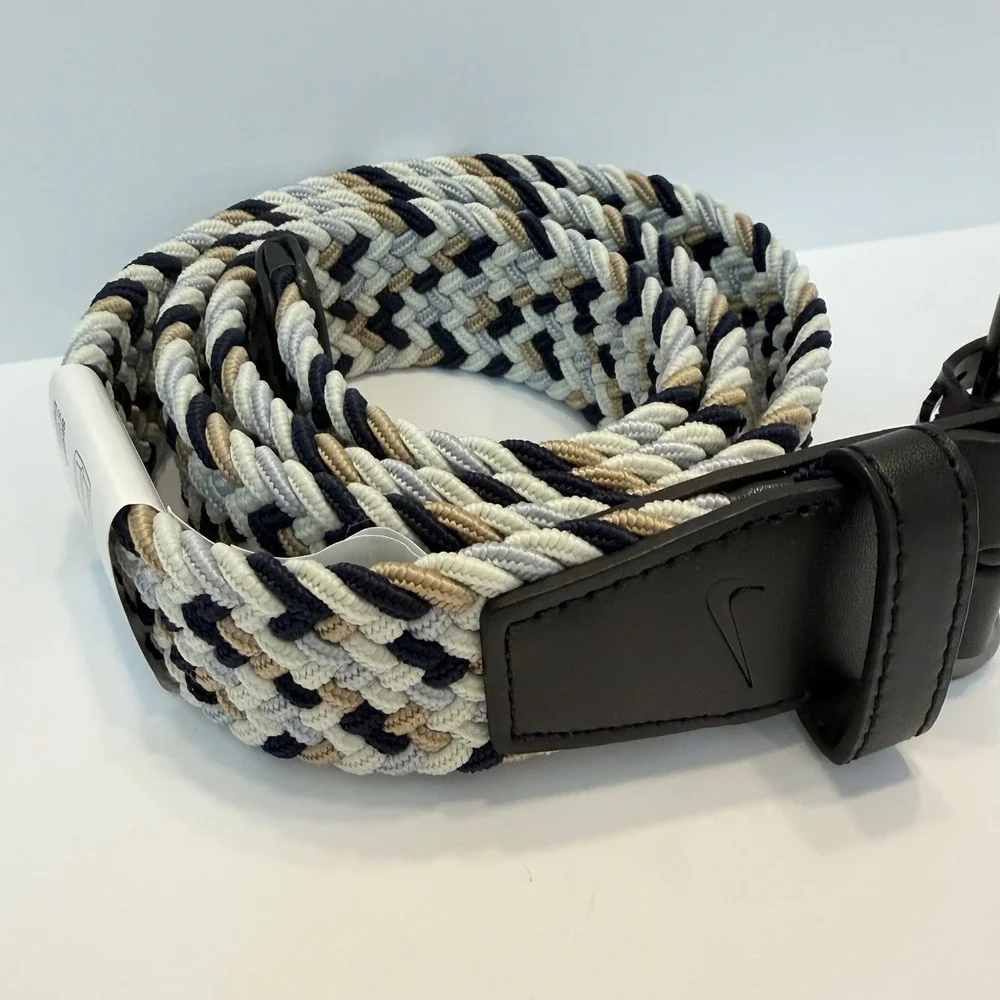Nike Mens Woven Stretch Belt Braided Navy Khaki Grey Small 30-32 NEW Goof Sporty